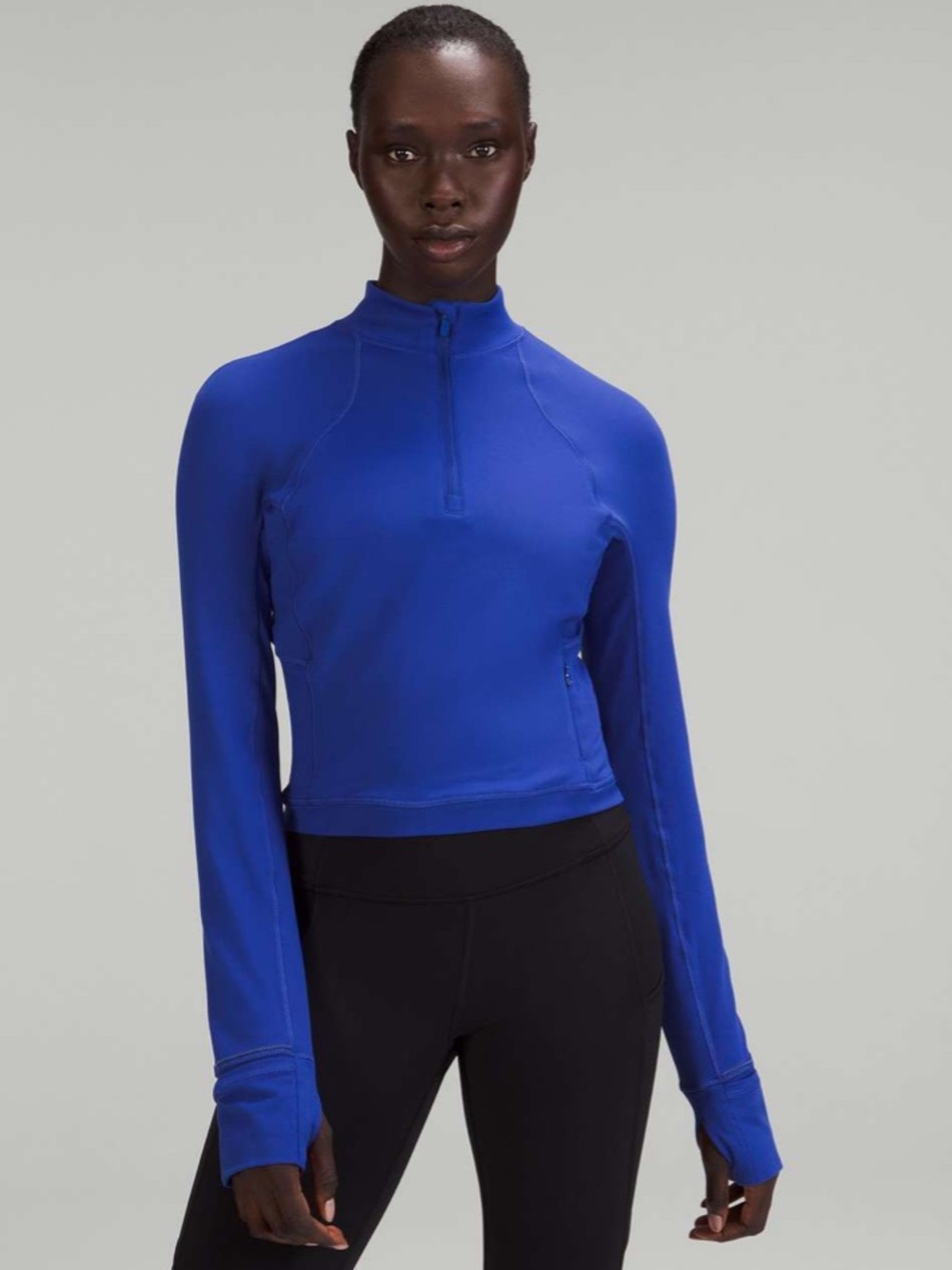 Lululemon It’s Rulu Run Cropped Half Zip Sweater Blue